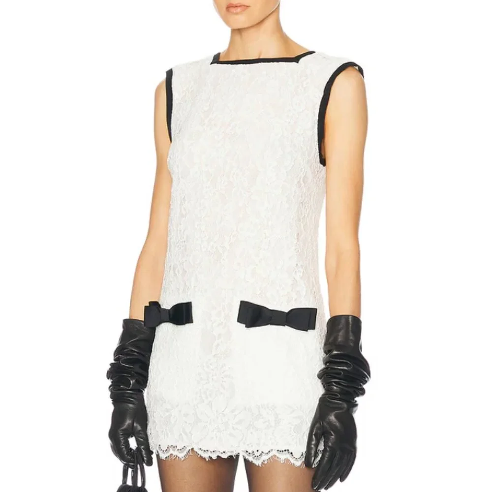 Helsa Revolve The Lace Mini Dress XSmall Cocktail Black White Spring Party Lace - Picture 3 of 12